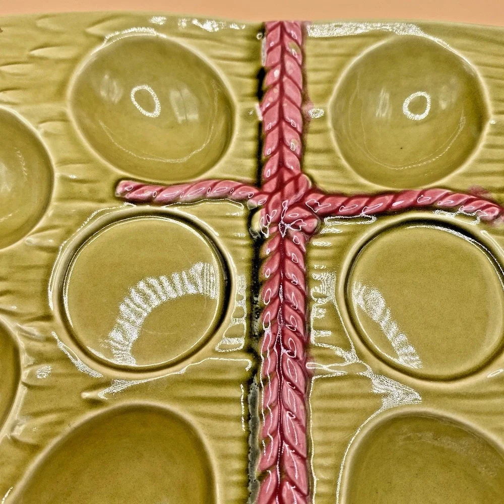 Deviled Egg Platter Asparagus Bunch Made In Japan By Wales Co. Majolica Style
